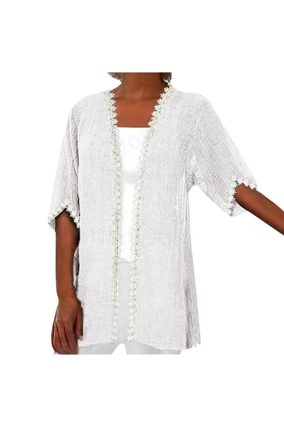 Short Sleeve Cardigan for Women Lace Trim Open Front 2024 Summer Plus Size Lightweight Outerwear