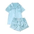 thumbnail image 1 of Posijego Silk Pajama Set for Women 2 Piece Outfits Satin Short Sleeve Button down Shirts Shorts Pjs Sets, 1 of 7