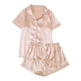 thumbnail image 1 of Posijego Silk Pajama Set for Women 2 Piece Outfits Satin Short Sleeve Button down Shirts Shorts Pjs Sets, 1 of 7
