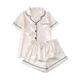 thumbnail image 1 of Posijego Silk Pajama Set for Women 2 Piece Outfits Satin Short Sleeve Button down Shirts Shorts Pjs Sets, 1 of 7