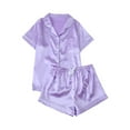 thumbnail image 1 of Posijego Silk Pajama Set for Women 2 Piece Outfits Satin Short Sleeve Button down Shirts Shorts Pjs Sets, 1 of 7