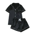 thumbnail image 1 of Posijego Silk Pajama Set for Women 2 Piece Outfits Satin Short Sleeve Button down Shirts Shorts Pjs Sets, 1 of 7