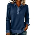 thumbnail image 1 of Posijego Spring Tops for Women Collared Button V Neck Long Sleeve Shirts Denim Patchwork Trendy Going out Blouses, 1 of 8
