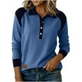 thumbnail image 1 of Posijego Spring Tops for Women Collared Button V Neck Long Sleeve Shirts Denim Patchwork Trendy Going out Blouses, 1 of 6