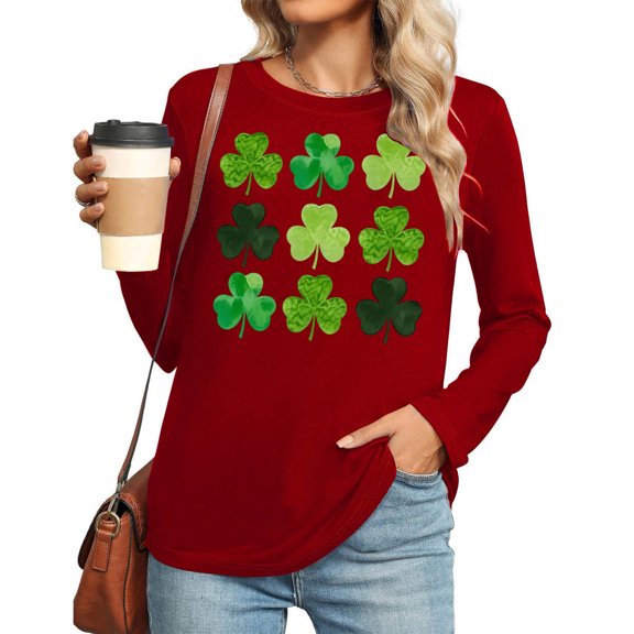 Posijego St Patrick's Day Sweatshirt for Women Long Sleeve Spring Casual Loose Clover Graphic Classic T-Shirts