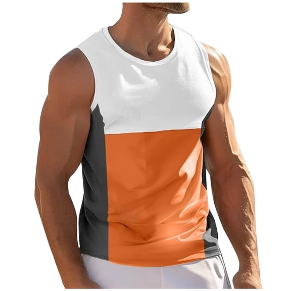Posijego Summer Tank Tops for Men Color Block Sleeveless Shirts Crew Neck Casual Loose Comfort Tank Tees