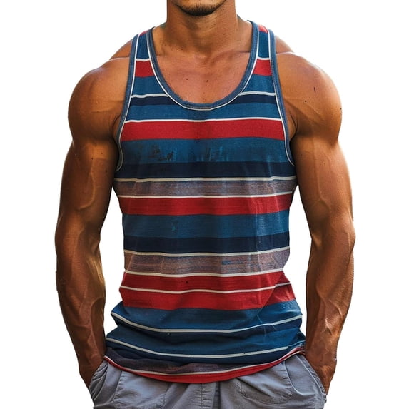 Posijego Summer Tank Tops for Men Color Block Sleeveless Shirts Crew Neck Casual Loose Comfort Tank Tees