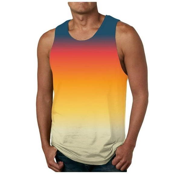 Posijego Summer Tank Tops for Men Crewneck Basic Undershirts Sleeveless Loose Crewneck Casual Tank Tees Athletic