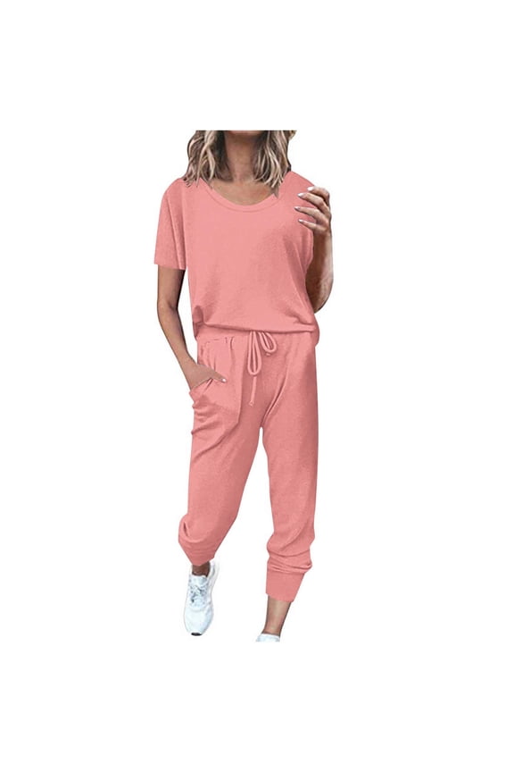 Summer Tracksuit Set for Women 2 Piece Short Sleeve Tops Sweatpants Plus Size Jogger Lounge Sets