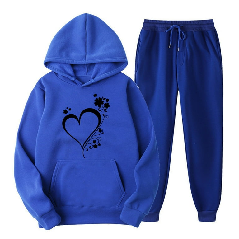 Posijego Sweat Suit for Women 2 Piece Outfit Heart Print Hoodie Sweatshirt Sweatpants Jogging Set Tracksuit Walmart