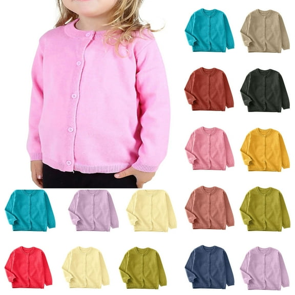 Posijego Sweater Cardigan Toddler Baby Boys Girls Button Solid Color Long Sleeve Knit Sweater School Uniforms