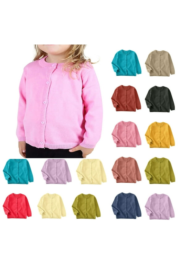 Sweater Cardigan Toddler Baby Boys Girls Button Solid Color Long Sleeve Knit Sweater School Uniforms