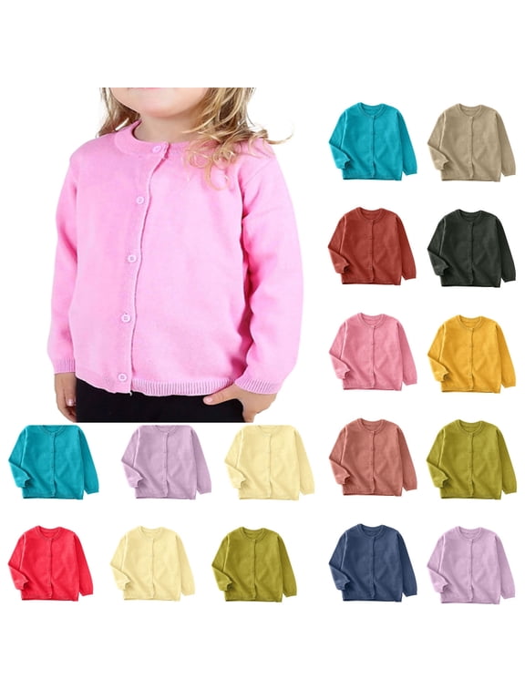 Sweater Cardigan Toddler Baby Boys Girls Button Solid Color Long Sleeve Knit Sweater School Uniforms