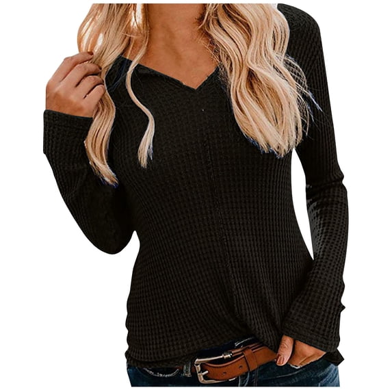 Posijego Sweater for Women V Neck Long Sleeve Slim Shirts Solid Color Lightweight Knit Pullover Sweater Tops