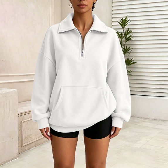 Posijego Sweatshirts for Women Quarter Zip Pullover Sweatshirt Long Sleeve Half Zip Oversized Sweatshirts with Pockets