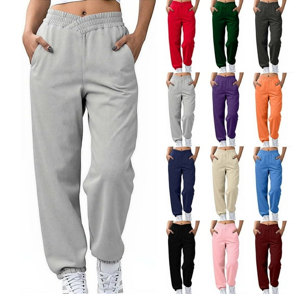 Posijego Womens V Waist Sweatpants Athletic Baggy Joggers Solid Color Lightweight Lounge Pants with Pockets