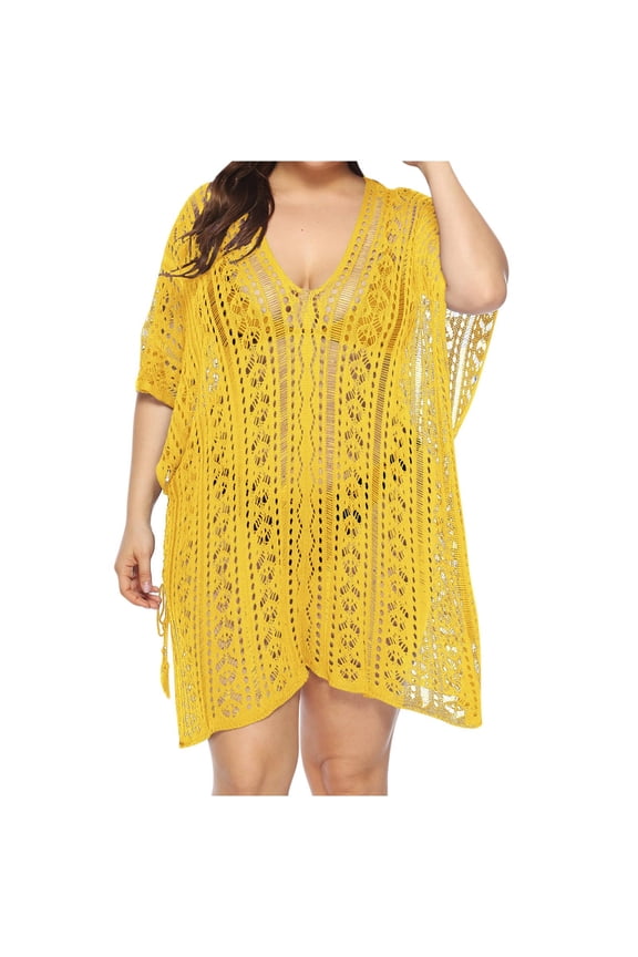 Swimsuit Cover Up Women Plus Size Beach Dress Hollow Out Crochet Swim Bikini Bathing Suit Coverups