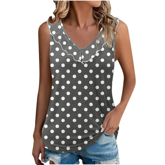 Posijego Tank Tops for Women Polka Dot Printed Ruffle V Neck Sleeveless Shirts Summer Clothes
