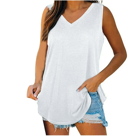 Posijego Tank Tops for Women Summer Sleeveless Casual V Neck Shirts Beach Vacation Tank Tee Fashion Clothes