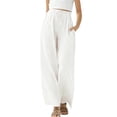 thumbnail image 1 of Posijego Teens Girls Wide Leg Pants Drawstring High Waisted Cotton Linen Pants Summer Beach Vacation Palazzo Pants with Pockets, 1 of 9