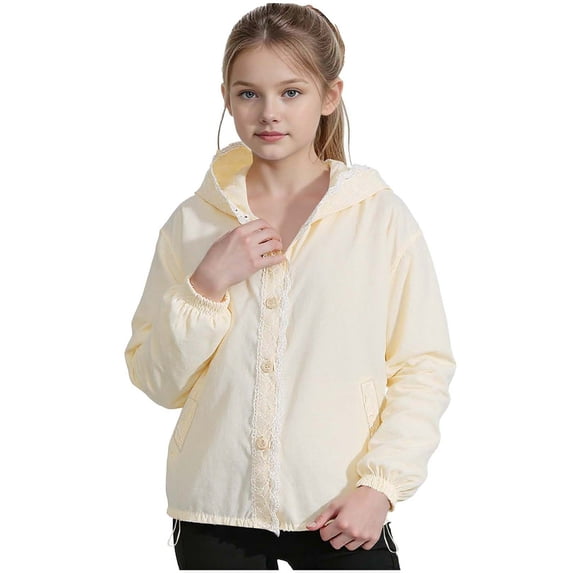 Posijego Teens Sun Protection Jacket Hooded Coat with Pockets Boys Girls Long Sleeve Outdoor Hiking Jacket with Pockets