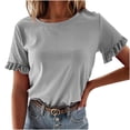 thumbnail image 1 of Posijego Tees Tops for Women Ruffle Short Sleeve T Shirts Solid Color Casual Summer Womens Tunic Shirt, 1 of 5