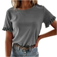 thumbnail image 1 of Posijego Tees Tops for Women Ruffle Short Sleeve T Shirts Solid Color Casual Summer Womens Tunic Shirt, 1 of 5