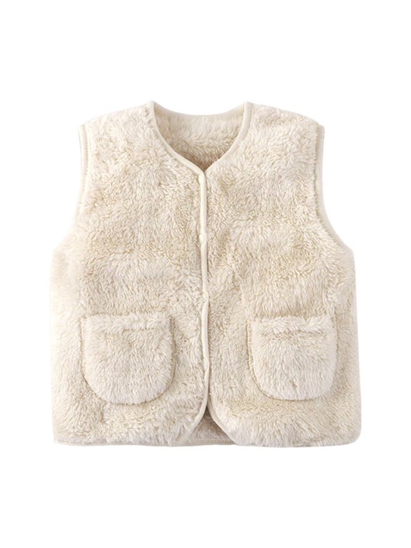 Toddler Baby Boys Girls Fleece Vest Coats Button Closure Waistcoats Kids Winter Warm Outerwear Vests