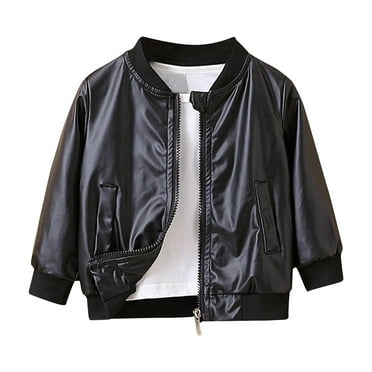 Posijego Toddler Baby Boys Leather Jacket Street Style Biker Jackets Little Boy Trendy Outerwear with Pockets