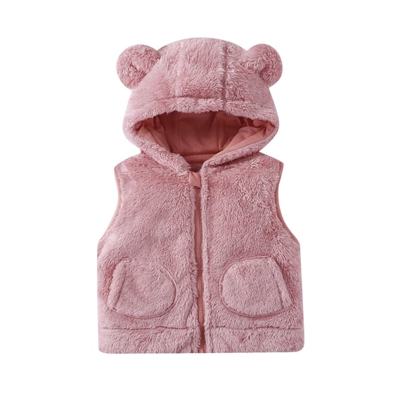 Posijego Toddler Baby Fleece Vest Jackets Cute Ears Hooded Zip up Sleeveless Warm Outerwear Vests with Pockets