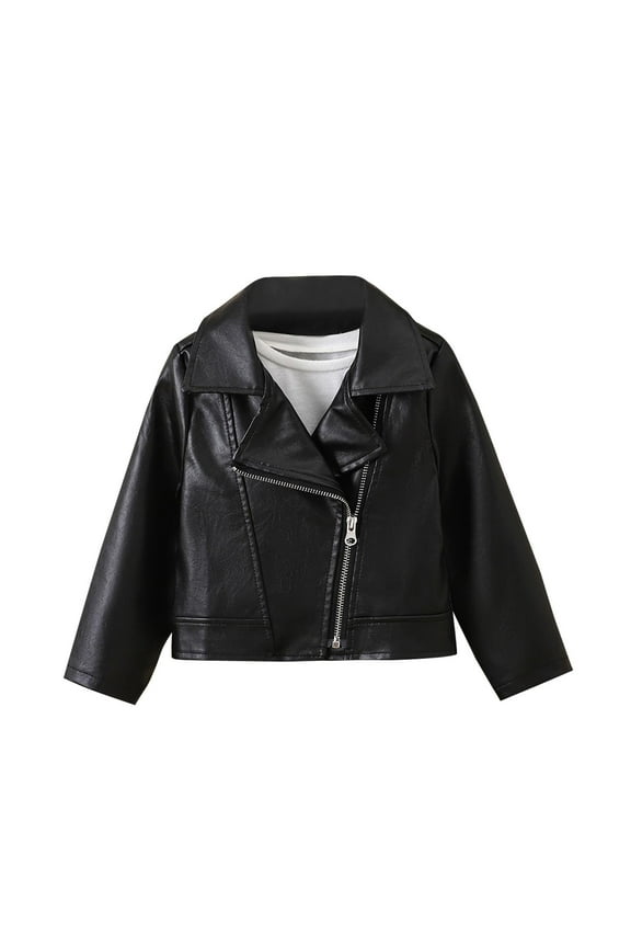 Toddler Baby Girl Boys Leather Jacket Kids Biker Lapel Long Sleeve PU Jacket Infant Fashion Outerwear