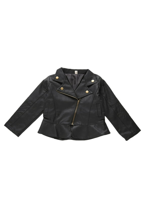 Toddler Baby Girl Boys Leather Jacket Kids Biker Lapel Long Sleeve PU Jacket Infant Fashion Outerwear