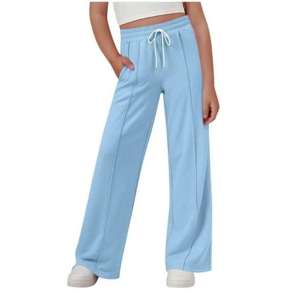 Posijego Girls Sweatpants Athletic Wide Leg Elastic High Waist Drawstring Joggers Kids Girls Active Sweatpants with Pockets