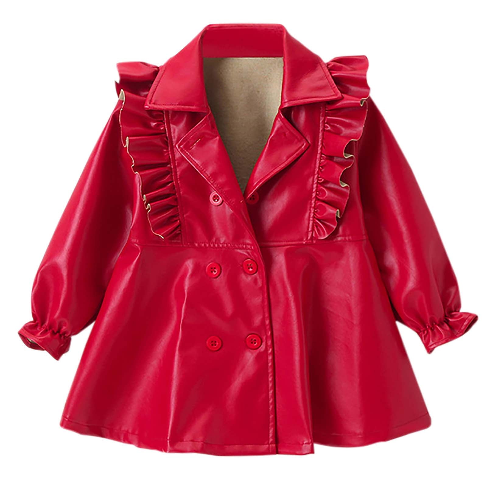 Posijego Toddler Baby Girl Leather Jacket Ruffle Long Sleeve Double
