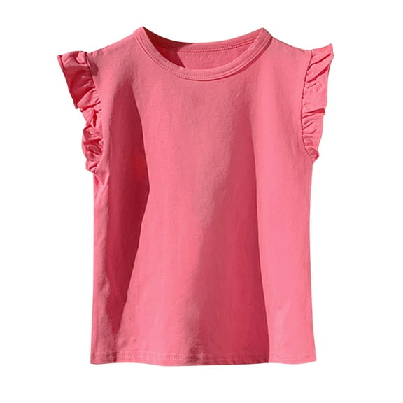 Posijego Toddler Baby Girl Ruffle Tank Tops for Little Girls Summer Casual Sleeveless Shirts Cotton Tops 2-11T