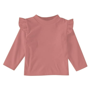 Posijego Toddler Baby Girls Basic Thermal Tops Ruffle Long Sleeve Shirt Solid Color Little Girl Spring Clothes