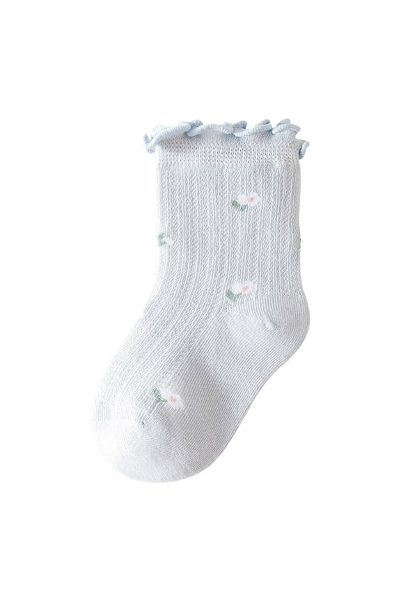 Toddler Baby Girls Crew Socks Floral Knitted Breathable Summer Thin Casual Cute Socks for Little Girls