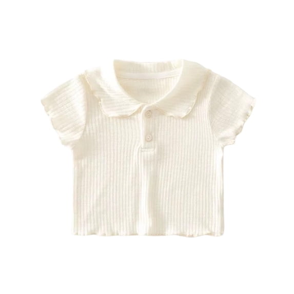 Posijego Toddler Baby Girls Shirts Short Sleeve Collar Tops Little Girl Cotton T-Shirt Cute Blouses Solid Color Tees 6M-8Y