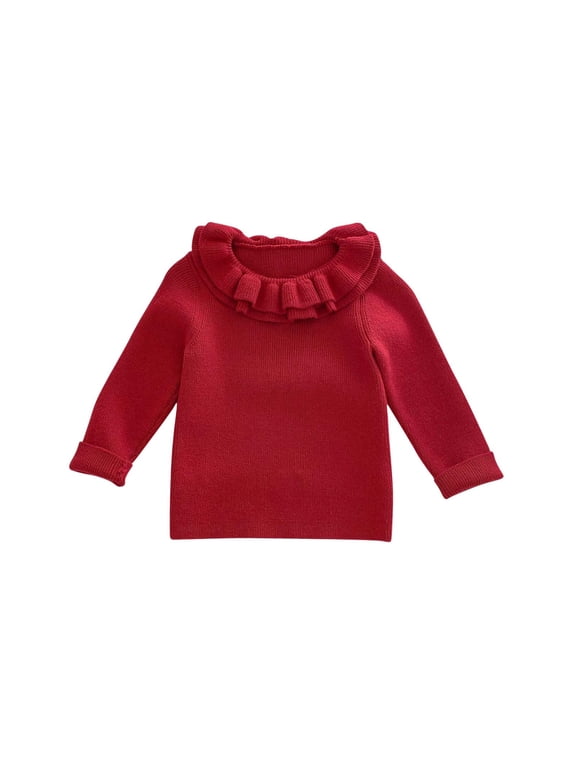 Toddler Baby Girls Sweater Ruffle Round Neck Knit Pullover Long Sleeve Sweater Spring Tops for Little Girl