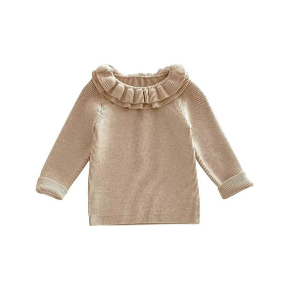 Posijego Toddler Baby Girls Sweater Ruffle Round Neck Knit Pullover Long Sleeve Sweater Spring Tops for Little Girl