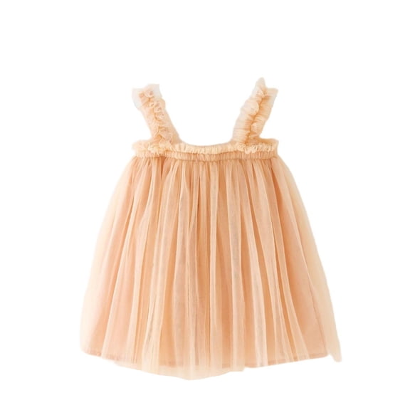 Posijego Toddler Baby Girls Tulle Dresses Sleeveless Solid Color Tiered Cute Princess Dresses for Little Girls