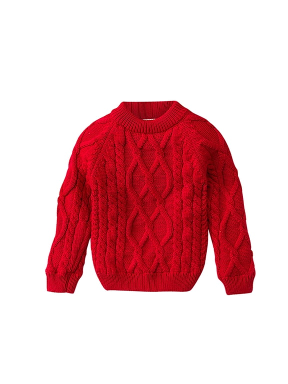 Toddler Boys Girls Padded Sweater Crewneck Cable Knit Tops Sherpa Lined Winter Basic Pullover Sweaters