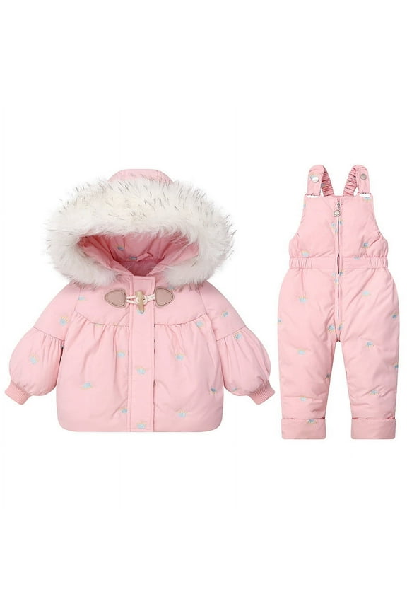 Toddler Boys Girls Snowsuits Kids Winter Puffer Coat and Ski Snow Pants Matching Clothes Outfits