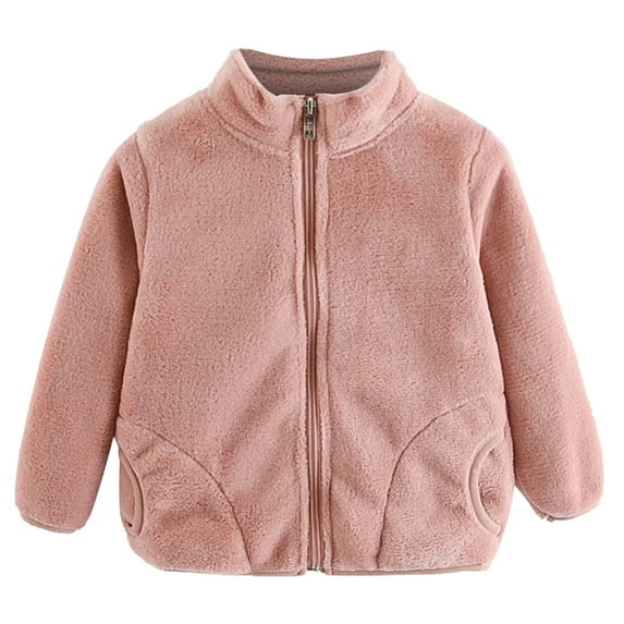 Posijego Toddler Girl Boys Fleece Jacket Cute Long Sleeve Solid Color Zipper Fall Winter Coat Kids Casual Outfit