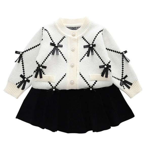 Posijego Toddler Girl Skirt Set 2 PCS Outfit Knitted Cardigan Mini Sweater Skirt Sets Christmas Clothes