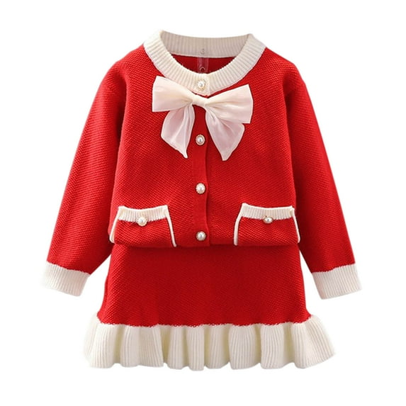 Posijego Toddler Girl Skirt Set 2 PCS Outfit Knitted Cardigan Mini Sweater Skirt Sets Christmas Clothes