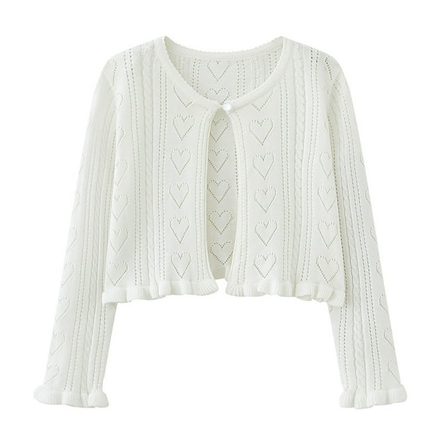 Posijego Toddler Girls Bolero Cardigan Sweater Little Girls Knit Long Sleeve Button Cover up Cropped Tops