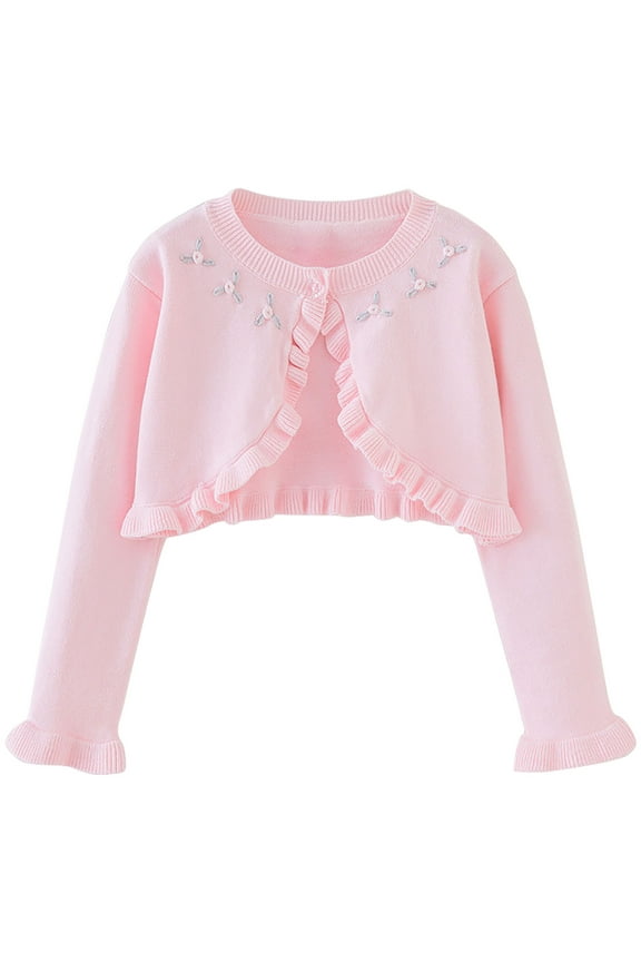 Toddler Girls Bolero Cardigan Sweater Little Girls Knit Long Sleeve Button Cover up Cropped Tops