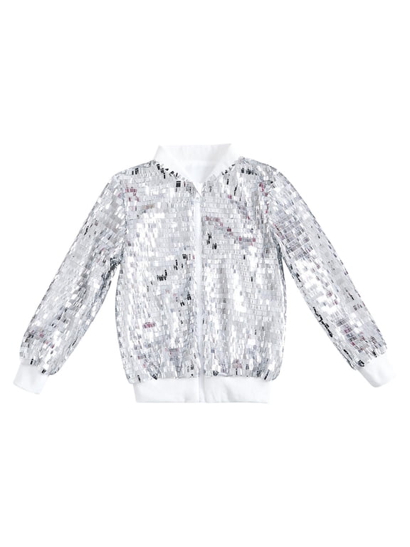 Toddler Girls Boys Glitter Sequin Jacket Sparkly Outwear Kids Zip up Long Sleeve Coat Evening Party