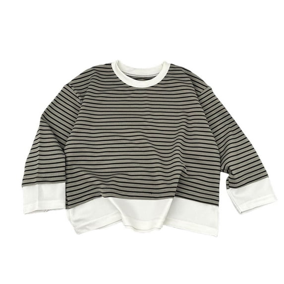 Posijego Toddler Girls Boys Sweatshirts Spring Tops Crew Neck Striped Long Sleeve Basic Casual Pullover Shirts